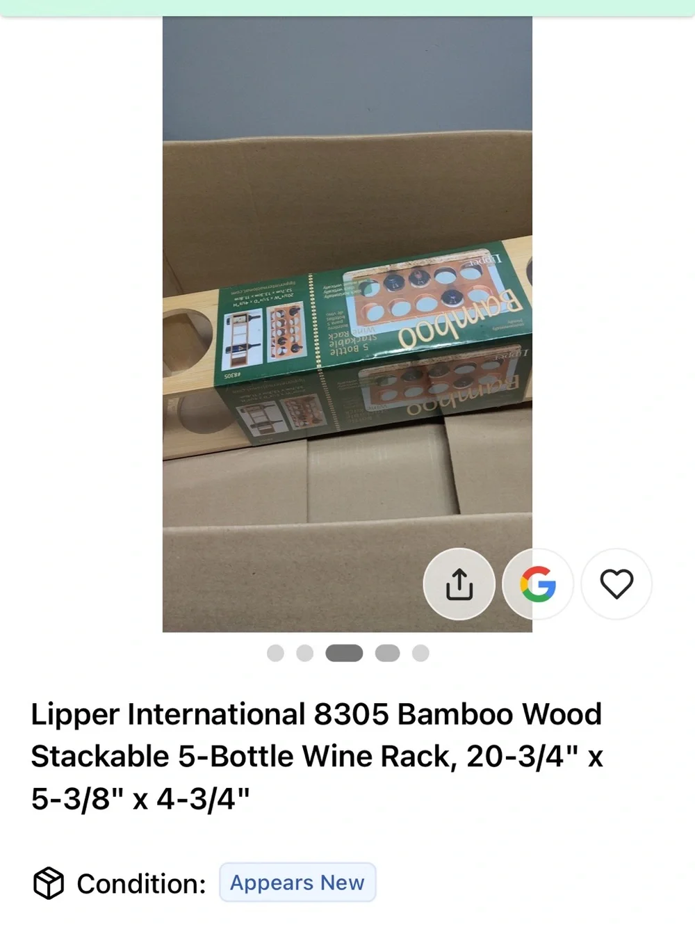 Lipper International Bamboo 5-Bottle Vertical Wine Rack - Natural Wood